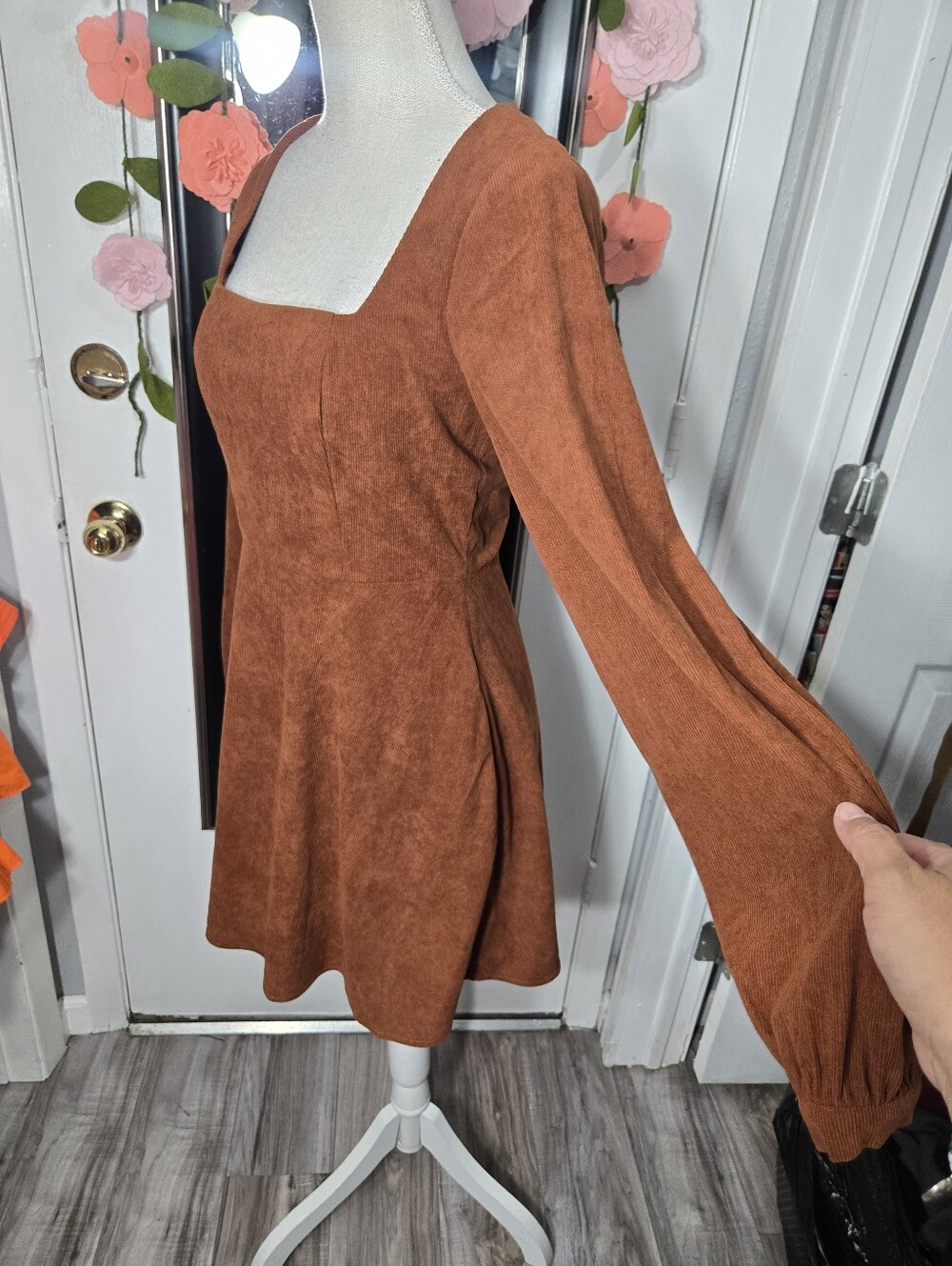 Audrey Parks for francesca brown corduroy long sleeve dress Sz M Like New - Picture 3 of 12